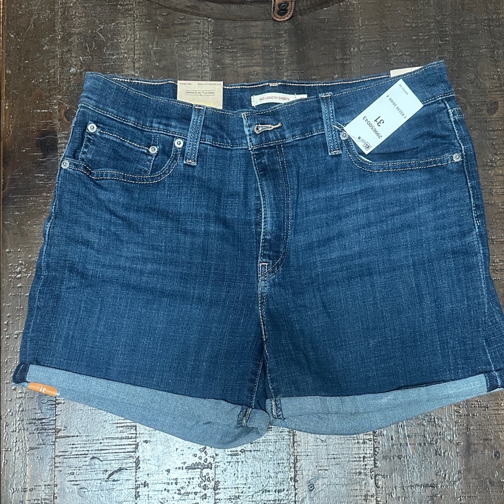 Levi's Dark Blue Denim Cuffed Women's Shorts